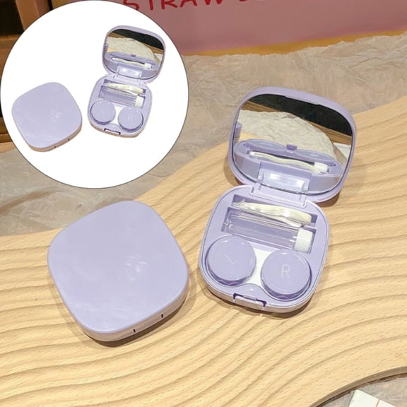 FURNIX Contact Lens Case with Tweezers Remover Tool,Portable Solution Bottle Kit for Travel,Purple,Complete Contact Lens Care Kit,Handmade Cute Case with Suction Stick for Daily Use,Purple
