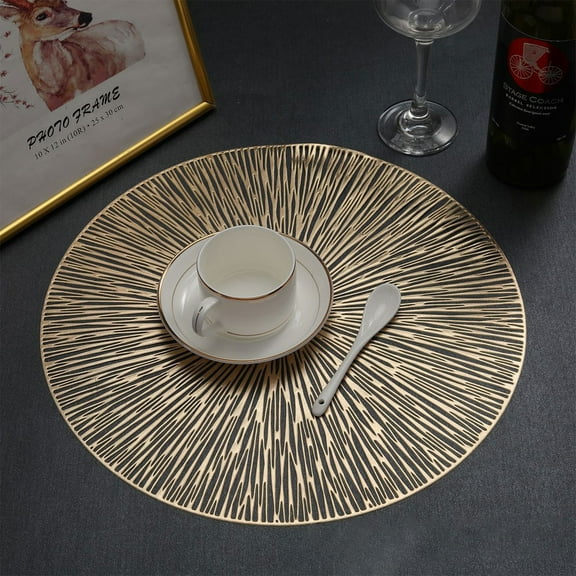 FURNIX Creative Luxury PVC Placemat,Heat-Resistant Anti-Slip Table Mat for Dining,Gold,Decorative Gold Placemat,Foldable Table Mat for Hotel Restaurant Home Decor