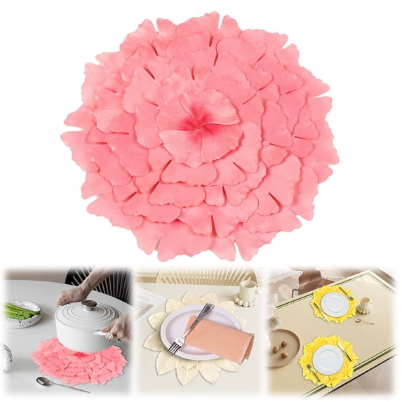 FURNIX Decorative Placemat Set Of 4,Pink 14.96" Ginkgo Leaf Flower Shape Placemat,Stain Resistant Vinyl Table Mats,Easy Clean Plastic Place Mat,Elegant Decor For Kitchen,Restaurant Table Placemat