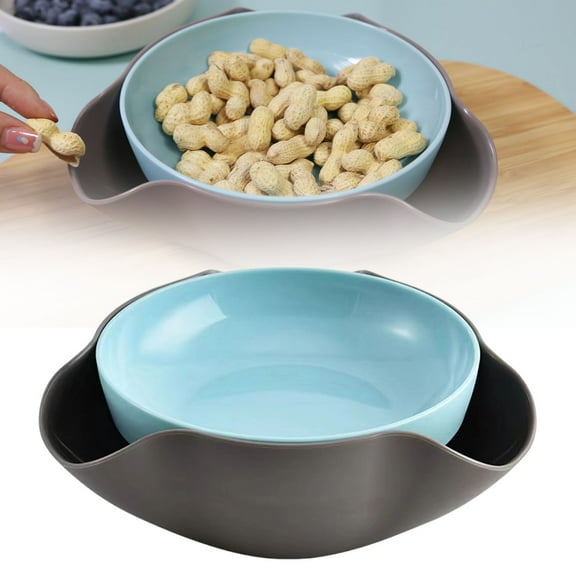 FURNIX Double Dish Snack Bowl,Pistachio Nut Serving Dish With Shell Storage,Multi-Occasion Party Picnic Snack Bowl,Lightweight Portable Tidy Snacking Bowl,Dishwasher-Safe Easy-Clean Home Serveware