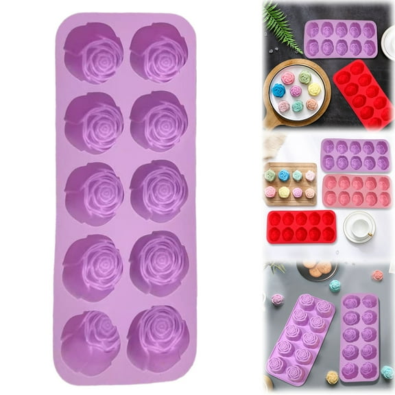 FURNIX Durable Rose Silicone Mold,10-Cavity Baking Tool,Long-Lasting Flexible,Multi-Functional Diy,Space-Saving Storage,Gift For Creatives,Consistent Results,Daily Baking Essential