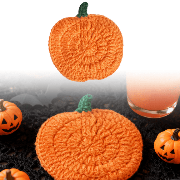 FURNIX Fall Coasters Crochet Thanksgiving Pumpkin Coaster 3.93 Inch Orange Home Decor Handmade Woven Pumpkin Drink Cup Pad Mats for Autumn Harvest Thanksgiving Kitchen Table Party Decor Gifts