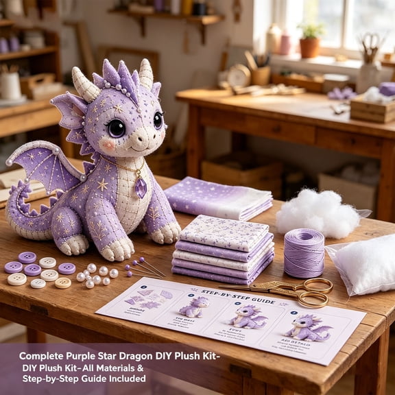 FURNIX Felt Animal Sewing Kit Purple Dragon Diy Patchwork,3D Stuffed Mythical Creature Craft For Adults Beginners,Pre Cut Handmade Plush Toy For Shelf Decor Creative Gift