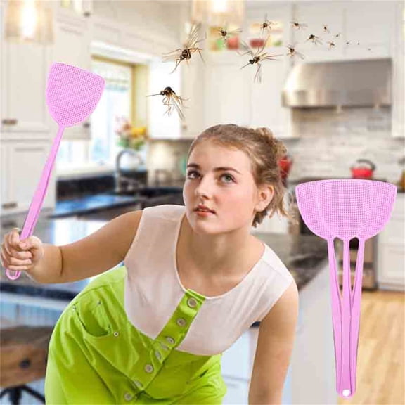 FURNIX Fly Swatters,3Pc Pink 17.7"Fly Swatter For Indoors Outdoors,Strong Flexible Manual Swat,Durable Plastic Fly Swatter,Bug Swatter,Manual Fly Swatters Mesh Head,Mosquito Beater,Bee Spiders Racket