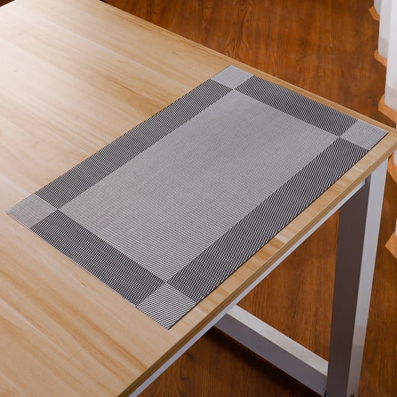 FURNIX Gray 11.8X17.7In Bordered Textured Placemats Set Of 4,Vinyl Woven Table Mats,Heat Resistant Placemats,Kitchen Coffee Table Cover,Plastic Waterproof Decorative Placemats,Wipeable Durable Mats