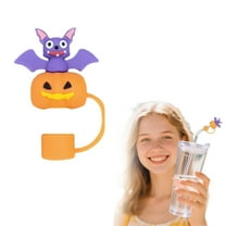 FURNIX Halloween Straw Cover Caps for Tumblers Cute Reusable Pumpkin Ghost Straws Toppers 10mm Silicone Straw Tip Lids Portable Accessories for Halloween Party Decoration