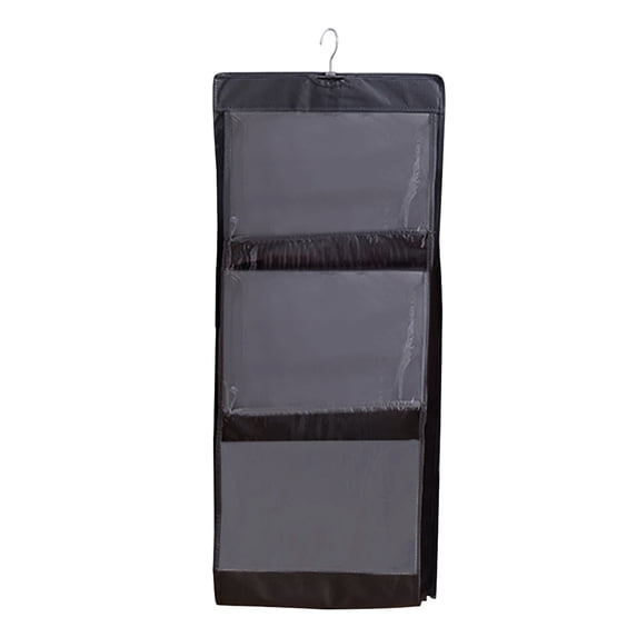 FURNIX Hanging Bag Storage Organizer with Hanger,6-Compartment Purses Scarves Belts,Black Non-Woven Over-The-Door,Transparent PVC Window,Space-Saving Closet Door