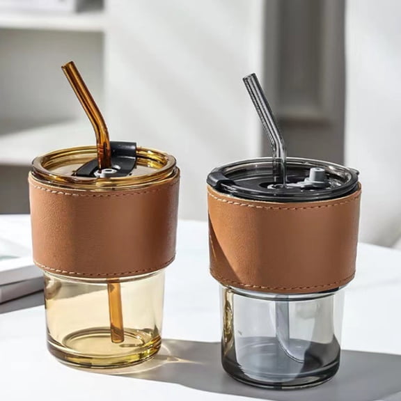 FURNIX Heat Resistant Glass Coffee Cup with Handle and Lid,3-Color Option,Double-Wall Insulated Portable Beverage Mug,Double-Wall Glass Mug,Sleek Design with Protective Sleeve,for Home,Office,or Cafe