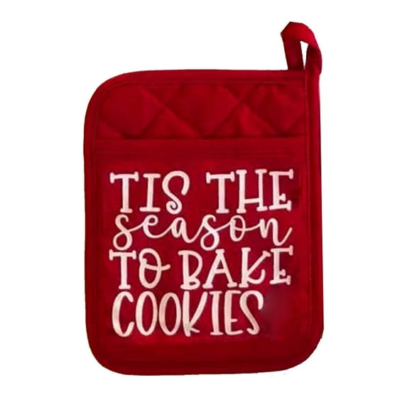 FURNIX Heat Resistant Hot Pads,Christmas Printed Red Cookie Bag,Christmas Red Pot Pads with Pocket,Kitchen Hot Pad,Oven Mitts,Heat Resistant Pot holder,Christmas Gift For Neighbor Coworker Family