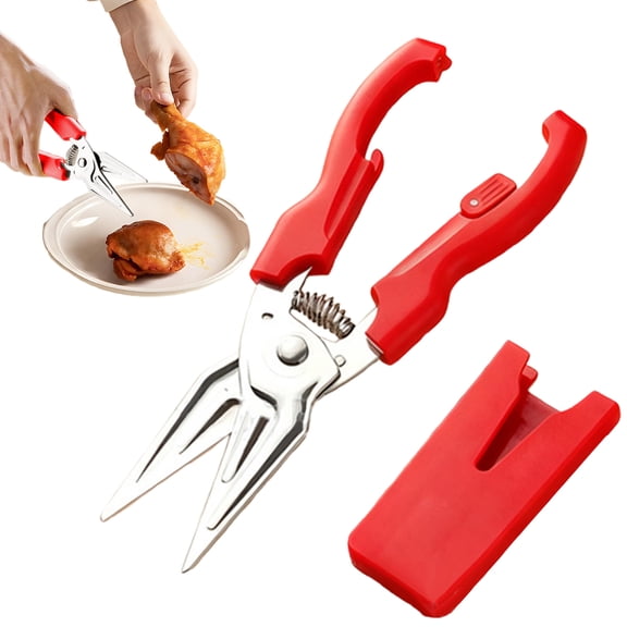 FURNIX Heavy Duty Kitchen Shears 9x2.4in Stainless Steel Poultry Scissor,Chicken Bone Meat Fish,Ergonomic Grip Red,All-Purpose Culinary Shears with Built-In Bottle Opener,Spring-Loaded Design