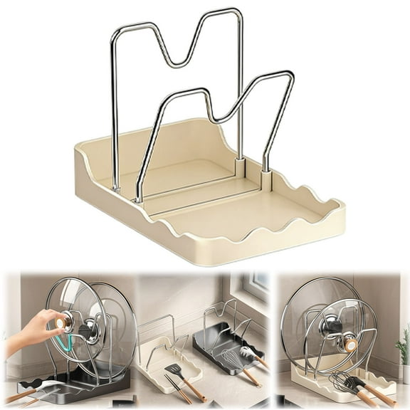 FURNIX Kitchen Pot Lid Storage Rack,Non-Slip Pot Lid Organizer With Silicone Pads,Multifunctional Lid & Spoon Rest Rack,Stable Holder For Utensils,Lids & Cutting Board Organizer Stand While Cooking