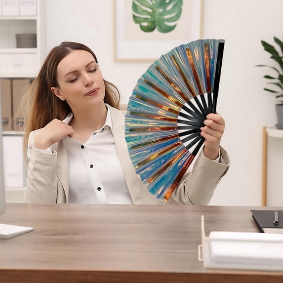FURNIX Large Folding Hand Clap Fan for Line Dancing,Holographic Design,for Dance Enthusiasts Performances,Clack Fan for Dancing,Easy Open/Close,Ergonomic Handle,for Stage Shows Dramatic Effects