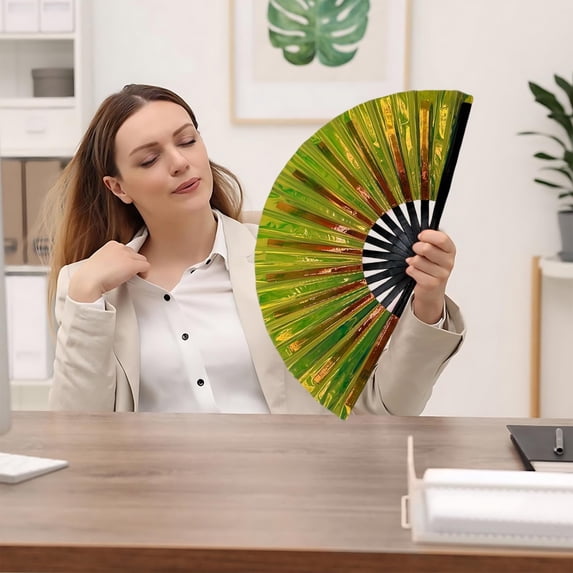 FURNIX Large Folding Hand Clap Fan for Line Dancing,Holographic Design,for Dance Enthusiasts Performances,Clack Fan for Dancing,Easy Open/Close,Ergonomic Handle,for Stage Shows Dramatic Effects