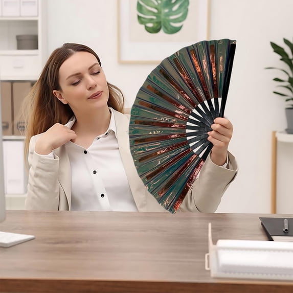 FURNIX Large Folding Hand Clap Fan for Line Dancing,Holographic Design,for Dance Enthusiasts Performances,Clack Fan for Dancing,Easy Open/Close,Ergonomic Handle,for Stage Shows Dramatic Effects