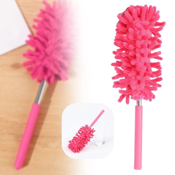 FURNIX Microfiber Duster,Hand Washable Dusters with Microfiber Heads,Microfibre Cleaning Tool,Extendable Pole,Detachable Cleaning Supplies for Car Window Furniture Ceiling Fan Pink 0.8m