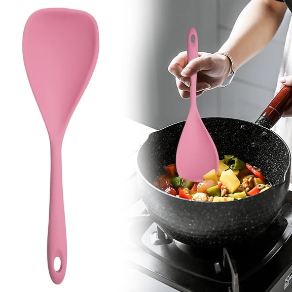 FURNIX Multifunctional Silicone Soup Spoon 12.6in Heat Resistant 450°F Non Stick Flexible Cooking Utensil,Nonstick Pans Dishwasher Safe Pink,Stew Sauce Frying,Scratch-Free Kitchen Gadget Pink