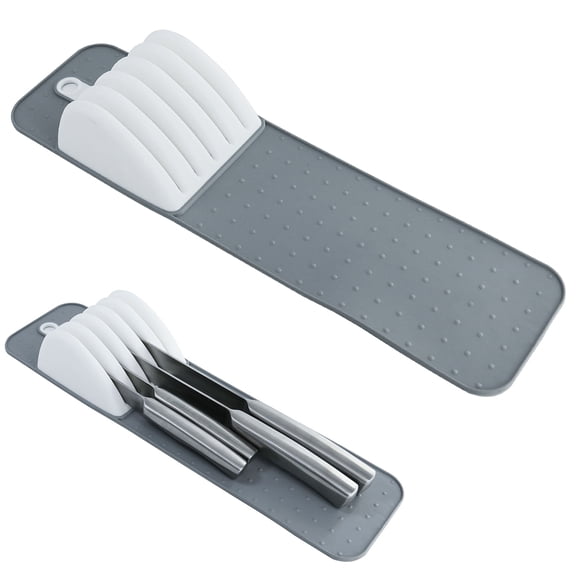 FURNIX Non-Slip Knife Drawer Organizer,5-Slot Kitchen Knife Mat,Protects Knives And Drawers,Compact Space-Efficient Design,Sleek Modern Kitchen Storage,Easy-To-Clean Drawer Tray