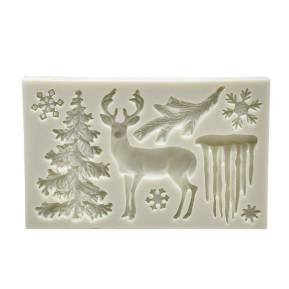 FURNIX Non-Stick Christmas Silicone Mold,Flexible Fondant Elk Mold,Oven Safe Silicone Mold,Dishwasher Safe Candy Mold,Soap Making Silicone Mold,3D Deer Snowflake Mold,Chocolate Cake Mold Gray