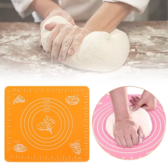 FURNIX Non Stick Silicone Baking Mat 11.4x10.2in with Measurement Marks Dough Kneading Pastry Rolling Pizza Bread Kitchen Accessory Orange,Silicone Pastry Mat with Embossed Ruler,Heat Resistant