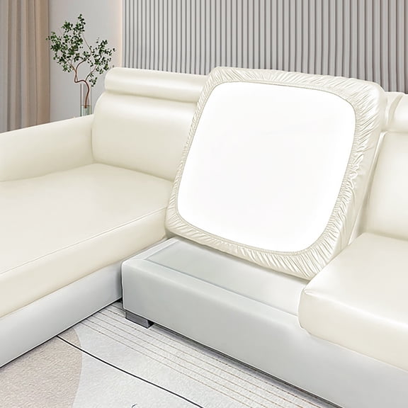 FURNIX PU Leather Sofa Cushion Covers Set 2,Waterproof Stretch Slipcovers White,Living Room Furniture Protector,Elastic Anti-Slip,Easy Fit Removable Washable