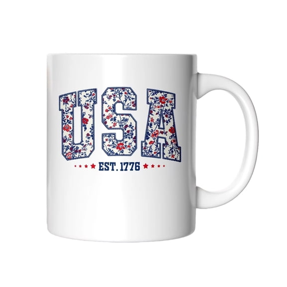 FURNIX Patriotic Ceramic Coffee Mug,Usa 1776 Floral Patriotic Mug,1776-2026 Stars And Stripes Cup,4Th Of July Novelty Cup,Red White And Blue Independence Memorial Day Gift,250Th Anniversary Cup