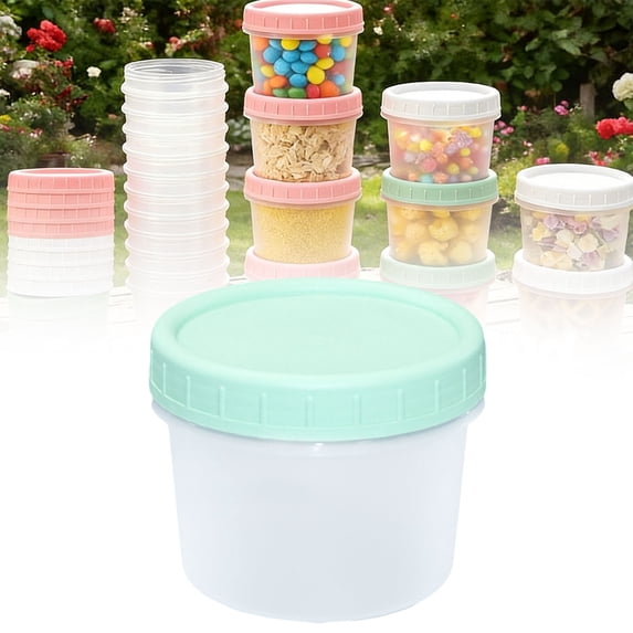 FURNIX Plastic Food Storage Containers Lids,200ml Airtight Jar,Reusable Microwave Freezer Light Green Lid,Medium Jar,Leak-Proof Screw Top,BPA-Free,Meal Prep Grains Snacks
