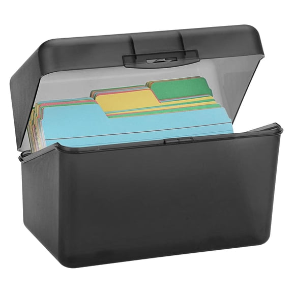 FURNIX Plastic Index Card Holder,5.5x3x3.5 inches,Holds 250 3x5 Cards,for Office and Home Organization,Gray,Notecard Box,Clear Lid,Secure Lock,for Storing Recipes,Business Cards,and Flashcards