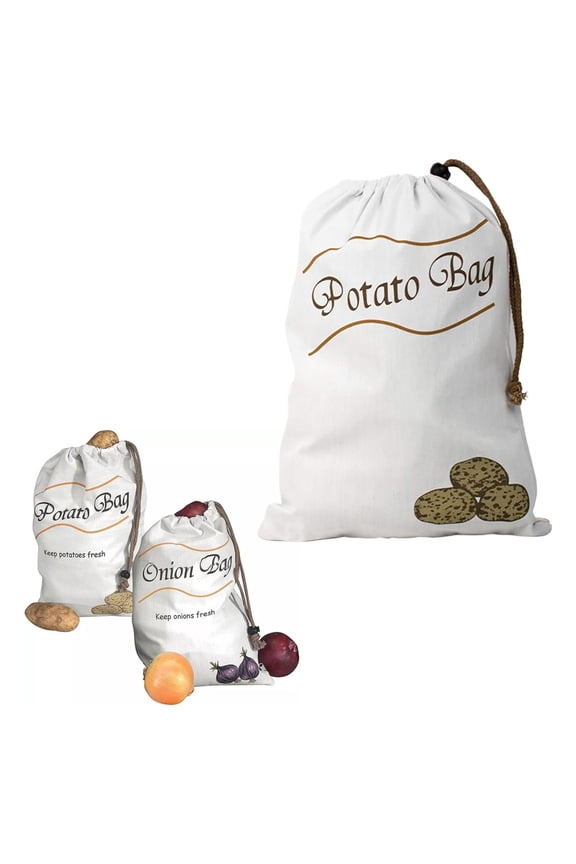 Potato Onion Storage Bag, Washable Canvas Onion And Potato Storage Bag, Drawstring Garlic Onions Potatoes Keeper for Pantry, Kitchen, Refrigerator 14.1"X10.23"Organic Cotton Potato Sacks