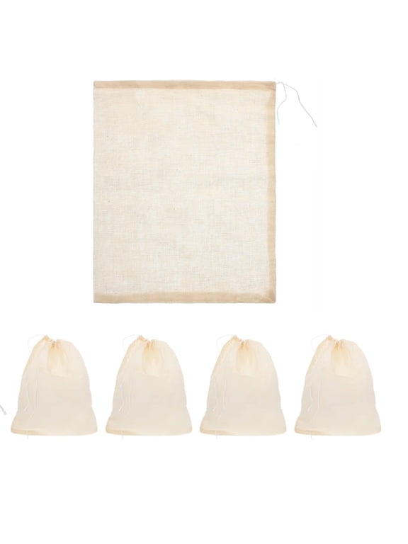Tea Strainer Bags Reusable Coffee/Tea/Herb Brew Bags Loose Leaf Infuser Cotton Muslin Drawstring Soup Spice Bags For Straining,Drawstring Muslin Bags,Coffee Tea Brew 5Pc