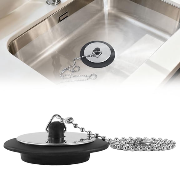 FURNIX Universal Sink Stopper with 40cm Stainless Chain,42-50mm Rubber Drain Plug,Kitchen Bathroom,Long Chain Drain Plug,Heat-Resistant Rubber,Fits Standard Drains 42-50mm,Odor Blocking,40cm Chain