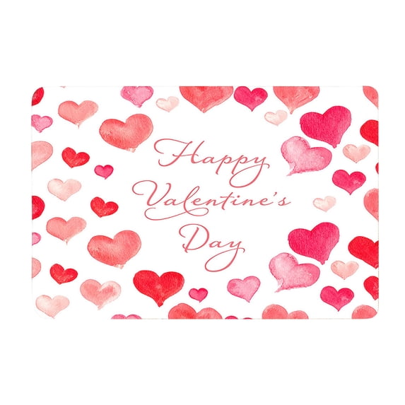 FURNIX Valentine's Day Doormat 40x60cm,Love Heart Print Non-Slip,Indoor Outdoor Entryway Porch,Festive Red Heart Polyester,Durable Easy Clean Living Room