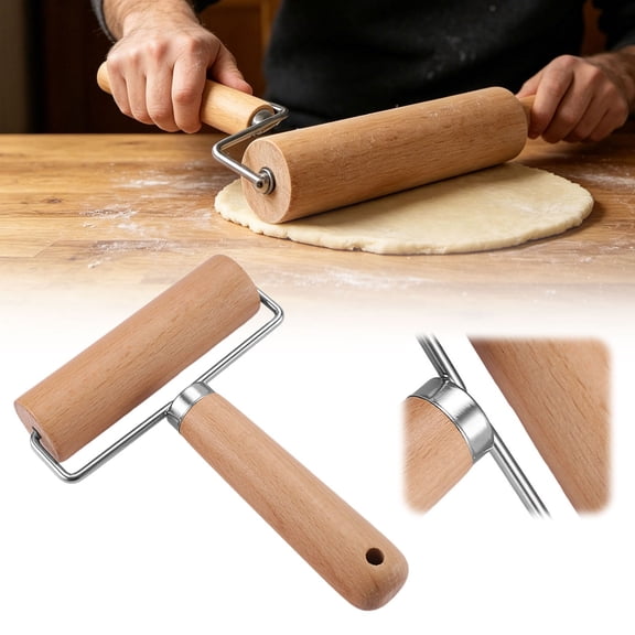 FURNIX Wooden Rolling Pin,Dough Pizza Roller,Heavy Duty Ergonomic Handle Bakery Tool,Easy Clean Non-Stick Roller,Home Kitchen Baking Cooking,Tortilla Dumpling Making,Bread Cookie Noodles Kneading
