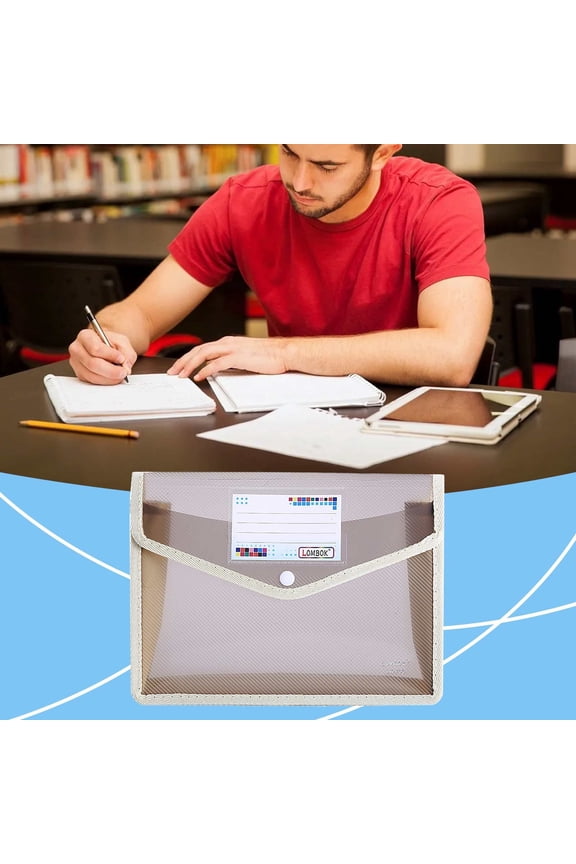 expandable file folder,plastic envelopes,Snap-Button FC Large-Capacity Document Envelope with Label Slot(Brown),plastic folders,document holder,receipt organizer,Paper organizing practitioners