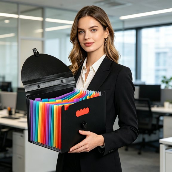 FURNIX expanding folder,accordion file,Buckle Closure 13-Pocket Rainbow Expanding File with Handle,document folder,document holder,Expandable desk filing station,Office desk paper sorting rack