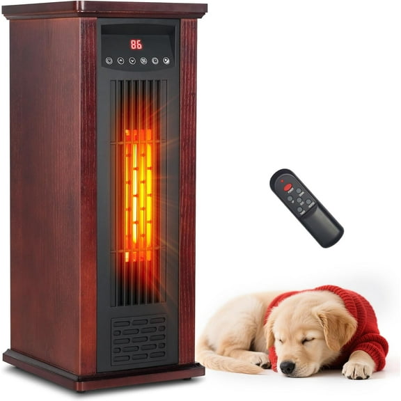 FURNO 1500W Electric Infrared Space Heater, Quartz Heater for Indoor Use, Tip-Over & Overheat Protection with Remote Control, 3 Heat Settings, 12H Timer for Large Room Basement