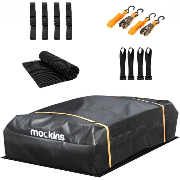 FURNO 25 CuFt Waterproof Rooftop Cargo Bag |60"x43"x17" All-Weather Car Roof Cargo Carrier Bag |Vinyl Car Roof Bag w/Mat, Straps & Door Hooks| Car Top Carrier for Vehicles with or Without Roof Rack