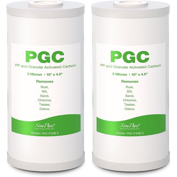 FURNO 5 Micron 10" x 4.5" Sediment and Carbon Whole House Water Filters, PGC Replacement Cartridge for GE FXHTC, GXWH40L, RFC-BB / 155141-43, WRC25HD, WDGD-5005, W10-PR, W15-PR, 2 Pack