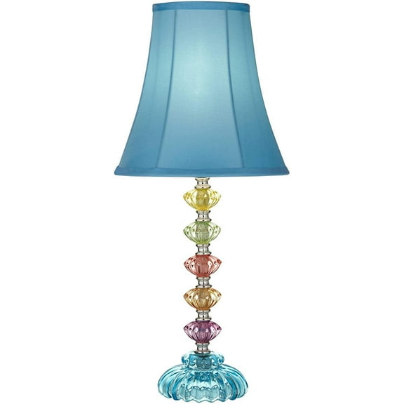 FURNO Bohemian Traditional Chic Style Accent Table Lamp 21" High Multi Colored Stacked Glass Teal Blue Orchid Bell Shade Decor for Kids Girls Living Room Bedroom Bedside House Home