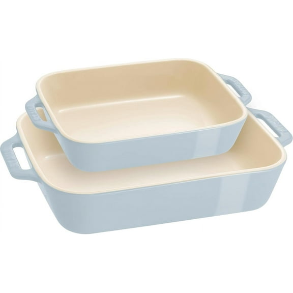 FURNO Ceramic 2-pc Rectangular Baking Dish Set, Macaron Pastel Blue