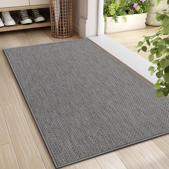 FURNO Door Mat 24"x36", Non Slip Door Mat Indoor Entrance, Rubber Backing Front Indoor Door mats Washable Absorbent Low-Profile Entryway Entry Resist Dirt Inside Door Mats, Light Grey