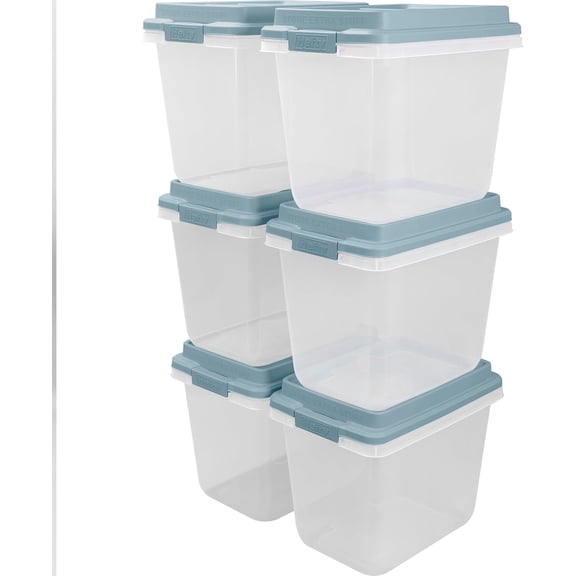 FURNO HI-RISE 32 Qt Stackable Storage Bins with Lids – 6 Pack Clear Plastic Under Bed Storage Containers, Shoe Organizer Boxes with XL Lid-Locking Latches, Comfort-Grip Handles, Durable Double Rim