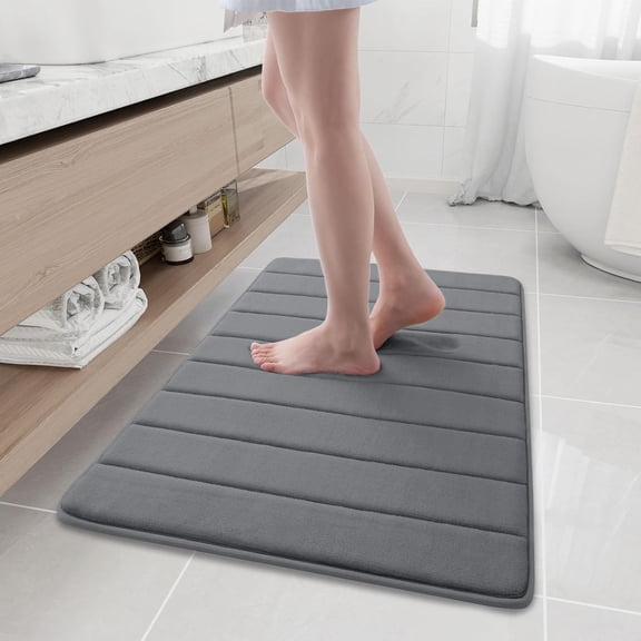 FURNO Memory Foam Bath Mat, 35.4" x 24", Ultra Soft and Non-Slip Bathroom Rugs, Water Absorbent and Machine Washable Bath Rug Runner for Bathroom, Shower, and Tub, Grey