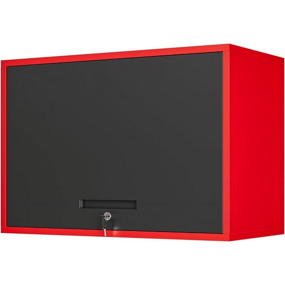 FURNO Metal Garage Wall Cabinet with Doors and Shelves,Wall Mounted Metal Storage Cabinet, Floating Steel Tool Cabinet for Garage,Basement,Kitchen,Warehouse (Red Black,21.6" H)