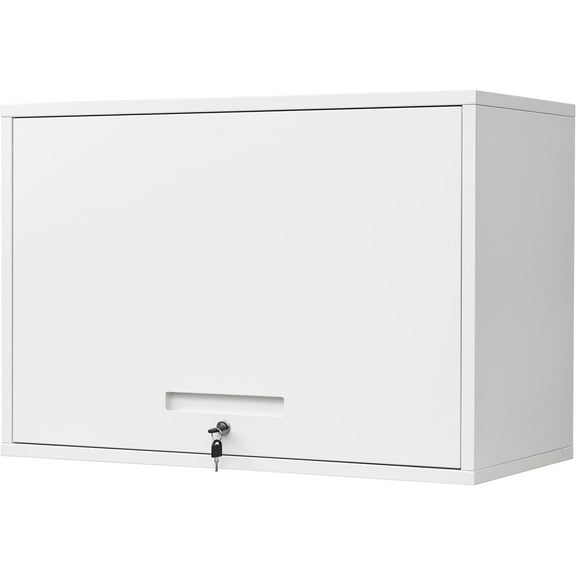 FURNO Metal Wall Cabinet with Doors and Shelves, Floating Storage Unit for Garage or Basement (White, 21.6" H)