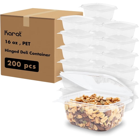 FURNO PET Hinged Deli Containers with Lids - Perfect for Pasta Salads, Fruit, Deli Sides, and Home Meal Prep - Clear Plastic Food Containers, Take Out Containers (16oz)