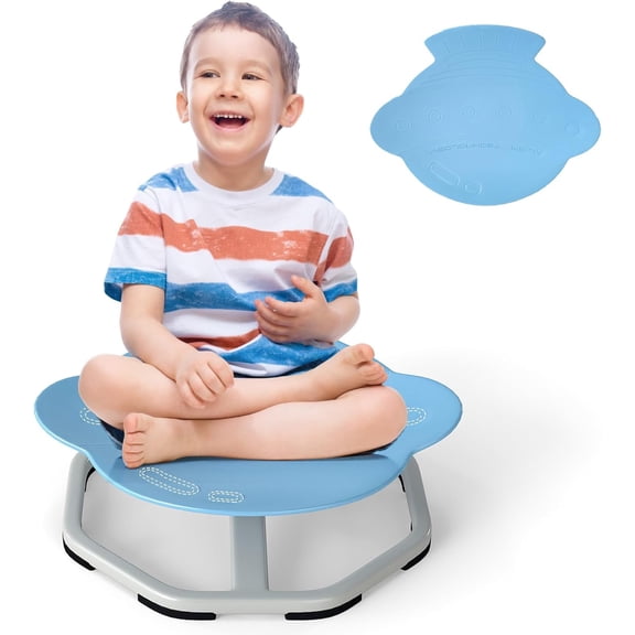 FURNO Sensory Chair, 360° Sit & Swivel Autistic Children Sensory Toy w/Non-Slip Metal Base for Training Body Coordination and Indoor Outdoor Use, Spinning Chair for Autistic Kids (Blue,Fish)