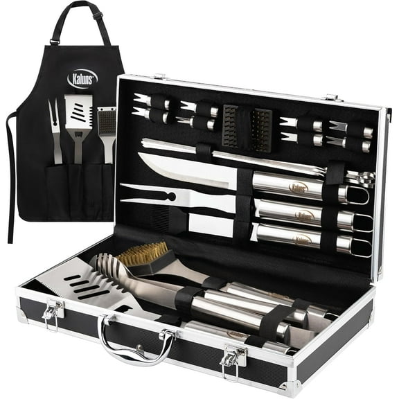 FURNO Heavy Duty Stainless Steel BBQ Tool Set, Grilling Accessories with Aluminum Case & Apron, Ideal Fathers Day, Mothers Day & Birthday Gifts for Dad and Men