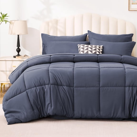FURNO Twin XL Comforter Set Indigo Blue, 5 Pieces Twin XL Bed in a Bag, All Season Bedding Sets with 1 Comforter, 1 Flat Sheet, 1 Fitted Sheet, 1 Pillowcase and 1 Pillow Sham