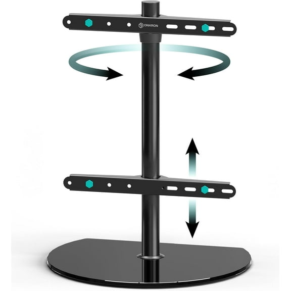 FURNO Universal TV Stand for 32-65 Inch Screen up to 77 lbs, Height Adjustable, Swivel TV Stand Pedestal, VESA 100x100-400x400, Table Top TV Mount Stand with Tempered Glass Base Black
