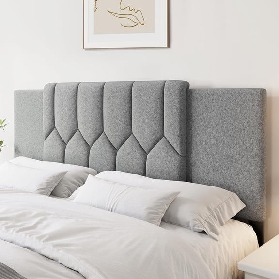 FURNO Upholstered Tufted Headboard, 3 in 1 Headboard for Full/Queen/King Size Bed, Height & Width Adjustable Head Boards, Attach Frame, Study & Comfortable, Ideal for Bedroom, Dorm, Guest Room, Grey